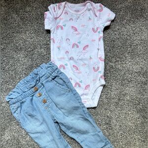 5/$15 Rainbow Onesie and Denim Pants Set